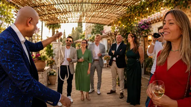Sibi Ilusionista haciendo magia de cerca entre los invitados de un evento en Madrid